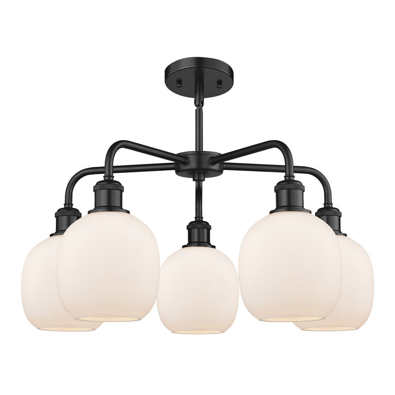 Lustre sphérique à 5 lumières en acier à intensité variable Alve, Noir mat, Blanc mat