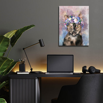 Epic Art 'Flower Crown Calico Cat 2' by Furbaby Affiliates Acrylic Glass Wall Art