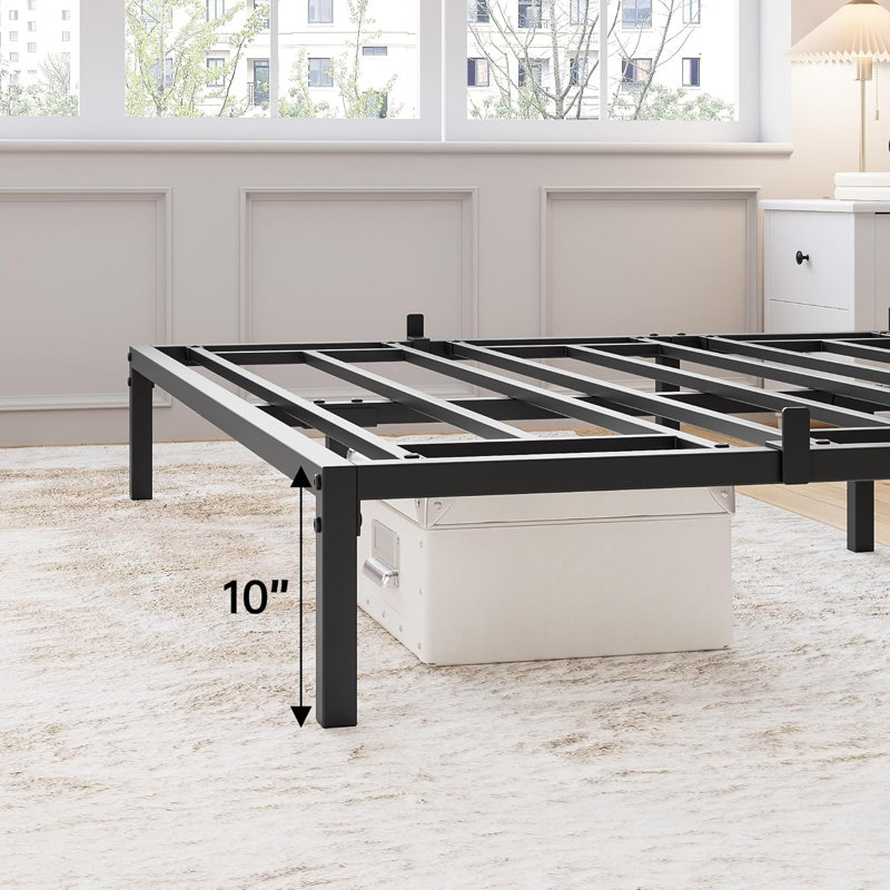 Metal Platform Bed Frame with Reinforced Steel Slats – Silent, No Box Spring Needed, Under-Bed Storage, Twin