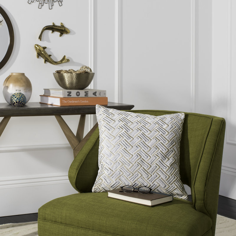 Safavieh 18" Square Grey & Gold Embroidered Velvet Pillow