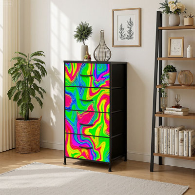 4 Drawer Vertical Storage Dresser bright colorful joyful curvy marble neon with Wood Top Fabric Pull Drawers by Ebern Designs