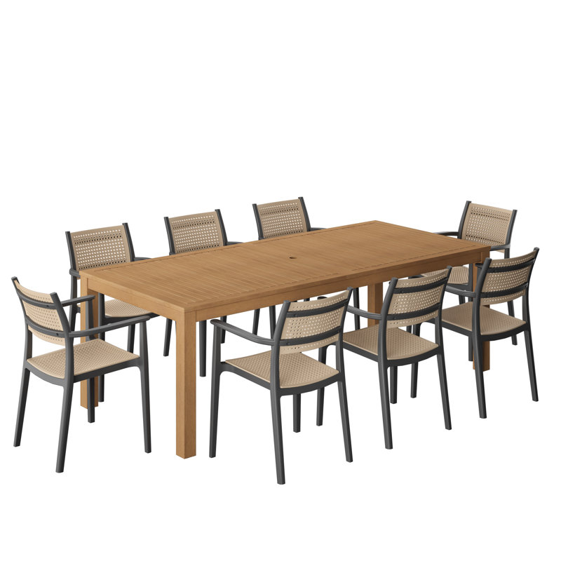 Amazonia Radiance Outdoor Patio FSC Light Wood And Resin Dining Set, 8