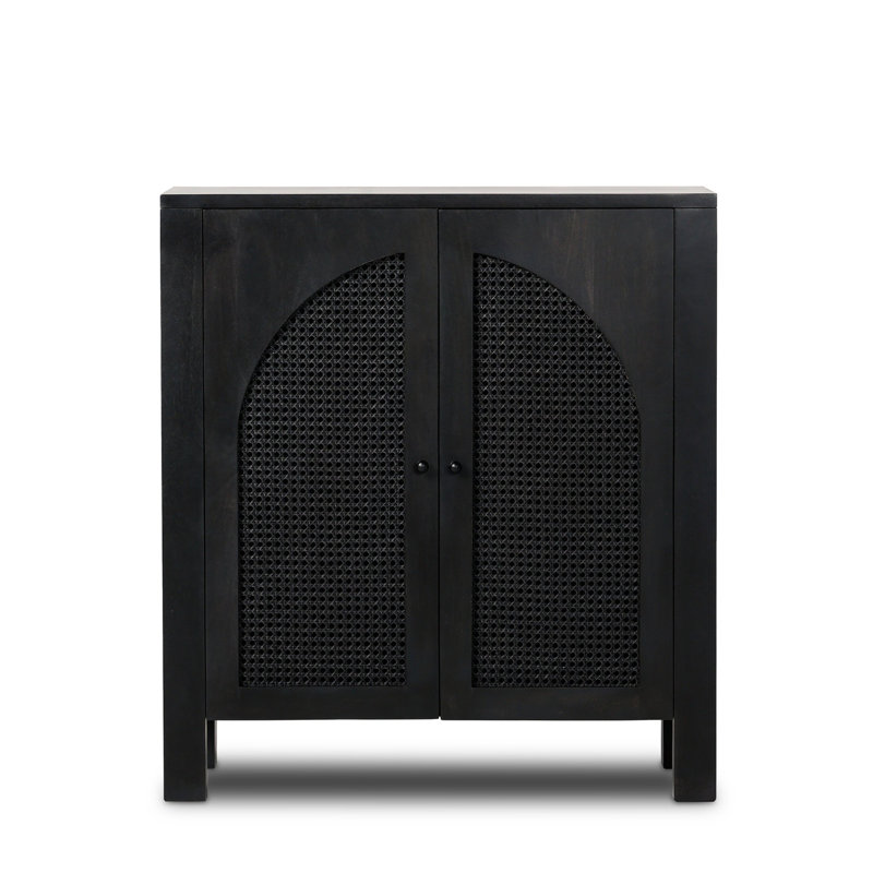 Black Wash Solid Wood and Cane Bar Cabinet