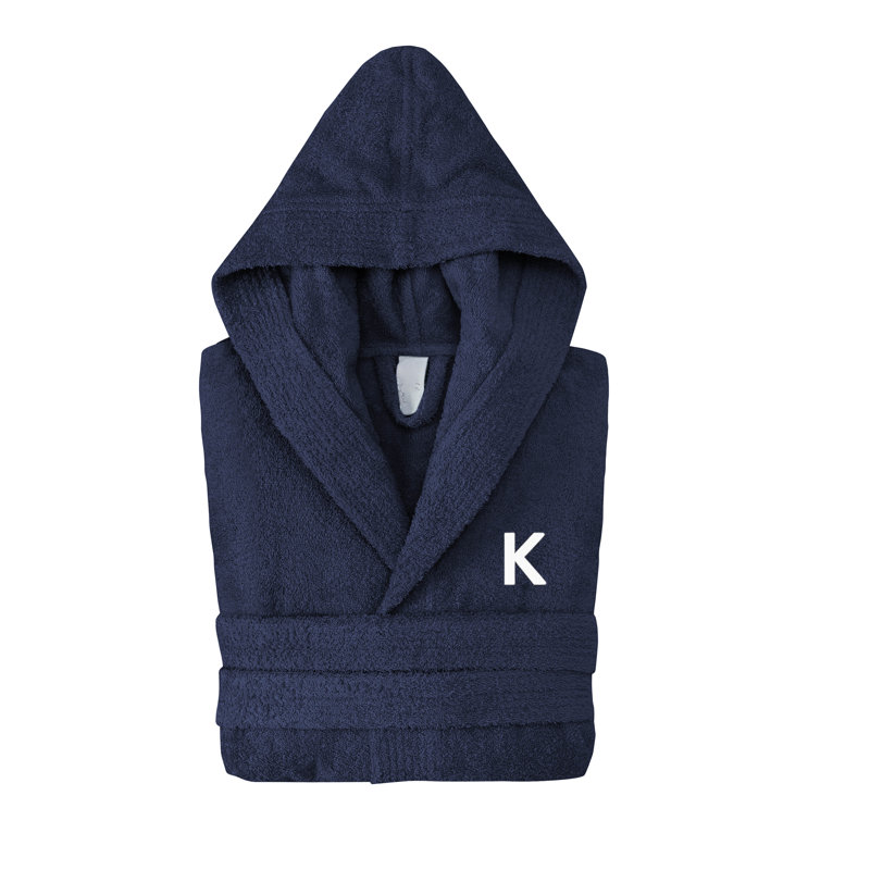 Peignoir monogrammé à capuche en coton turc, Marine, K