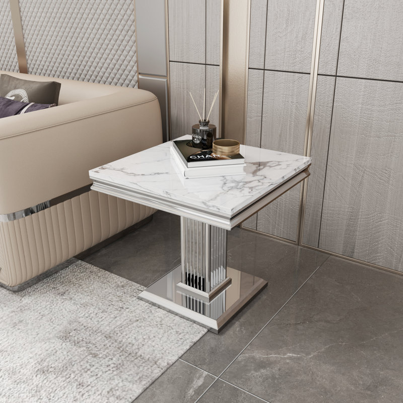 Ensemble de table de salon 2 pièces, Blanc, Argent argent