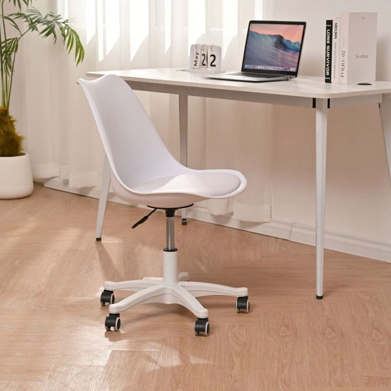 Fauteuil de bureau sans accoudoirs, petit fauteuil de bureau ergonomique avec roulettes, fauteuil roulant réglable, fauteuil de travail pivotant de soutien pour les petits espaces de salon