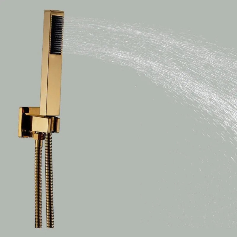 Juno Gold Square Widespread Contemporary 8 Inches Bathroom Shower with Hand-Held Shower