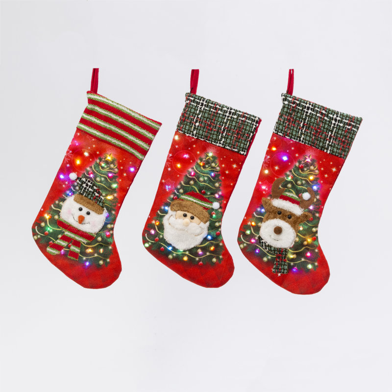 Ensemble de 3 chaussettes de Noël illuminées