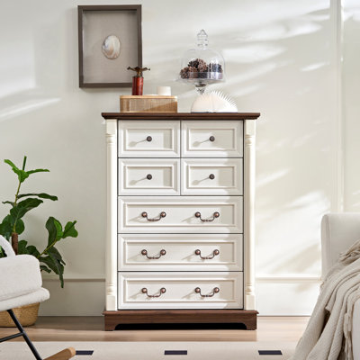 Commode à tiroirs pour chambre à coucher avec base en bois et bordure montante, commode rustique en bois, commode de rangement