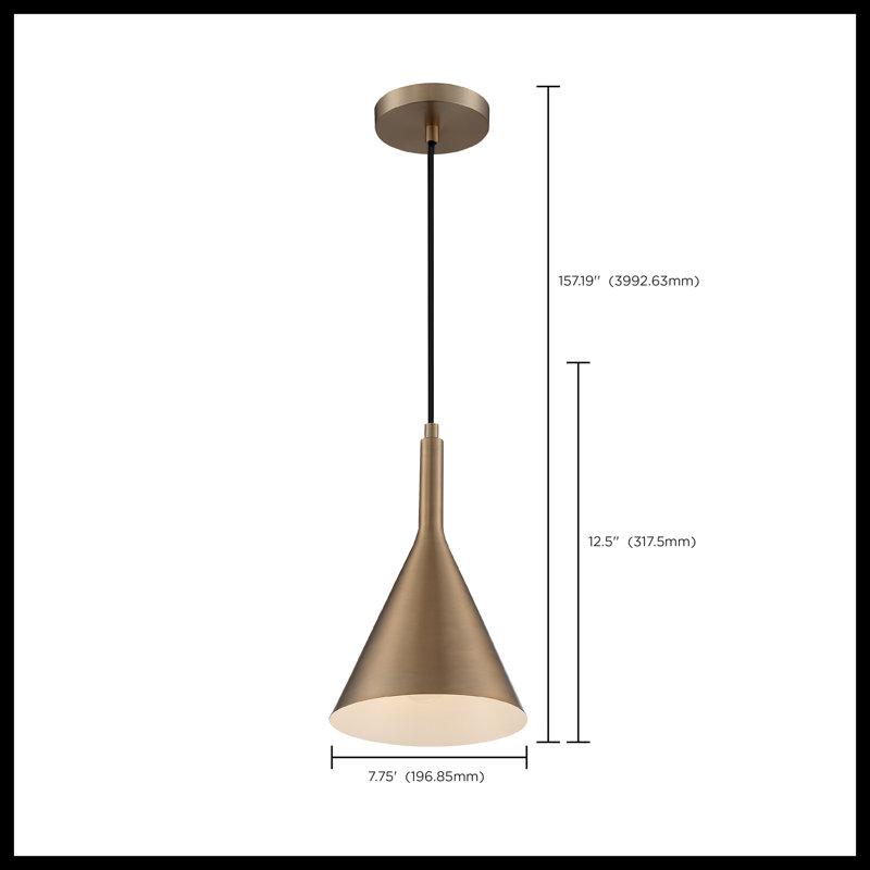 Luminaire suspendu conique à 1 lumière Laroche, Bronze brillant, H 13,29 po x l 7,75 po x P 7,75 po