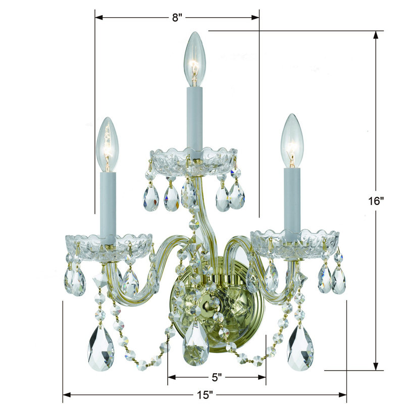 Eivind 3-Light Candle Wall Light, Swarovski Strass, Polished Brass
