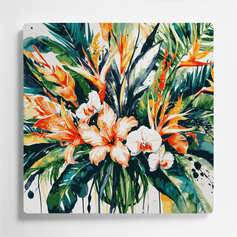 «Hawaiian Tropical Bouquets», art mural en métal beige, H 16 po x l 16 po