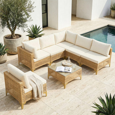 Ensemble de meubles de patio 7 pièces, ensemble de conversation modulaire toutes saisons avec pieds dorés
