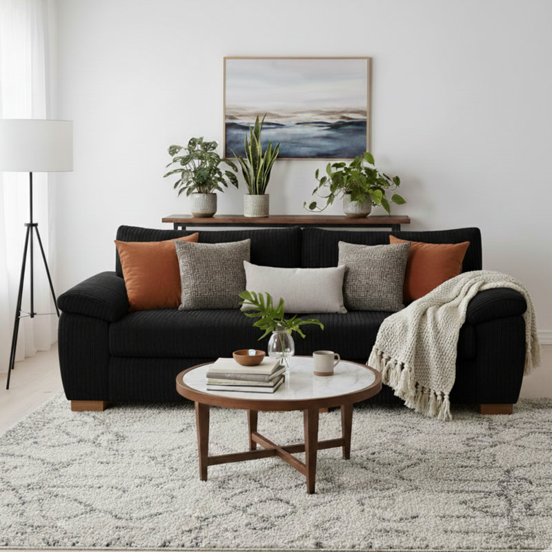 3 Seater Corduroy Sofa, Black