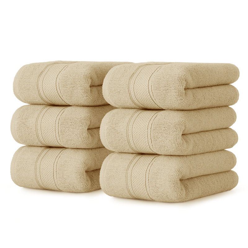 6 Pieces Hand Towel Set 16"x28", 100% Cotton Highly Absorbent Hand Towels for Bathroom Gym Spa Hotel, Light Khaki