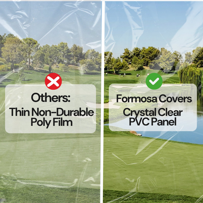 Housse de protection pour voiturette de golf pour 2 personnes et 3 côtés en polyester taupe robuste avec panneaux transparents en PVC, convient aux toits jusqu'à 58 po