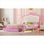Lit plateforme tapissier en similicuir, lit double de style princesse avec lumières DEL intégrées et tiroirs de rangement, rose et blanc doux