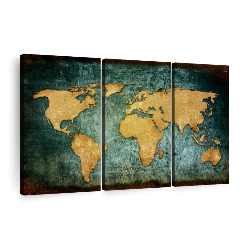 «Grunge World Map», reproduction d'art sur toile, H 24 po x l 38 po x P 1,25 po