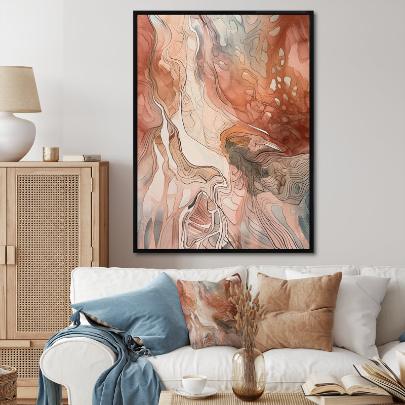 Chocolat, rêves, terre cuite, aquarelle abstraite - peinture murale abstraite, H 44 po x l 34 po x P 1,5 po