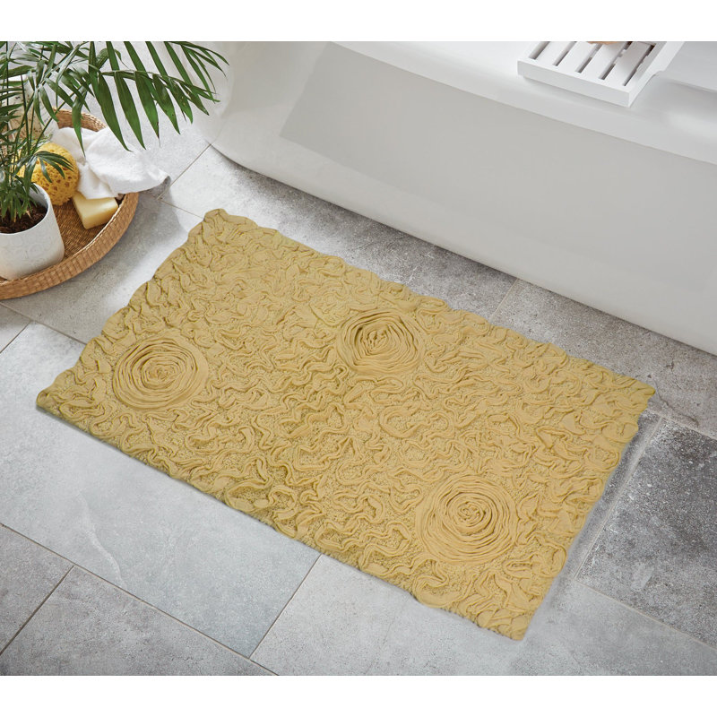 Schoenberger Floral Design Cotton Bath Rug, Yellow, 40" L x 24" W
