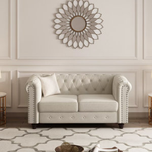 Fita 60" Modern Beige Velvet Upholstered Loveseat