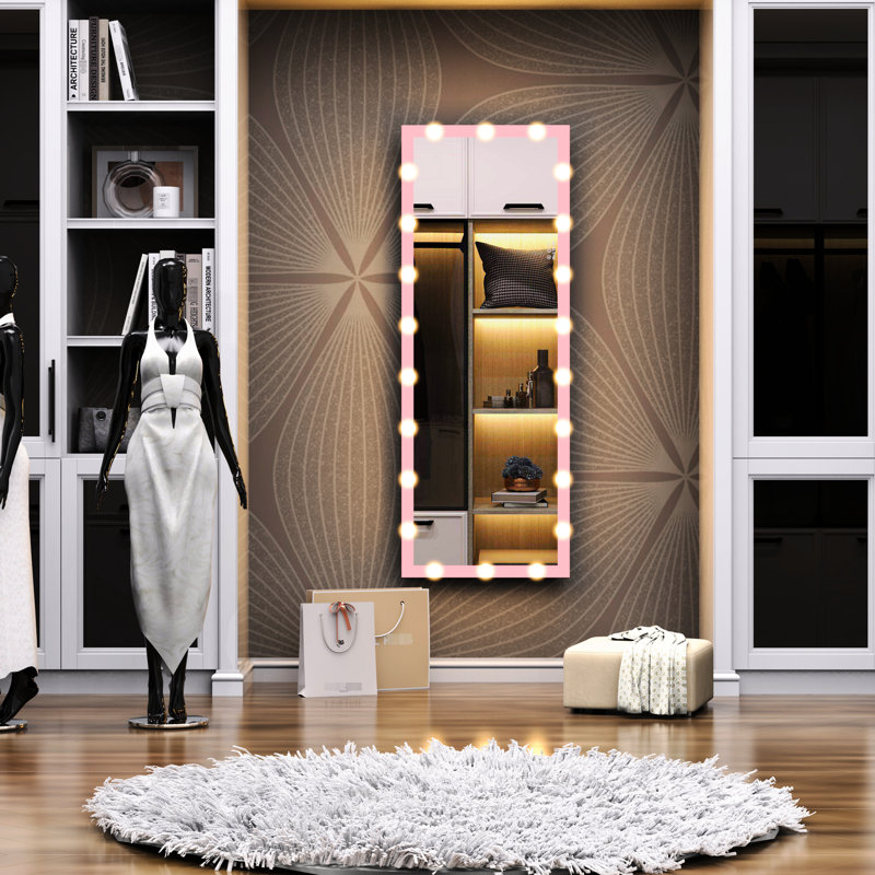 Full Body Mirror With Lights, Pink 62.6"X23.3", Adjustable Color & Brightness, For Dressing Room, Restroom, Entrance 62.6"X23.3" Standing Living Room Lights: For Bedroom, Room. 3 Modes Aluminium.