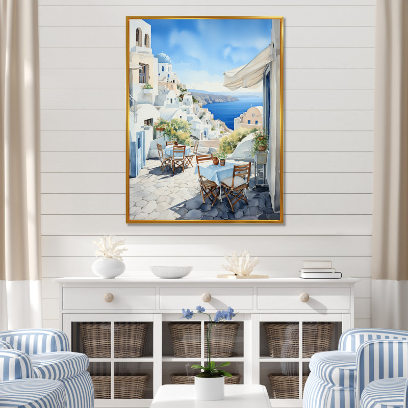 Village côtier de Santorin en Grèce 5 - Grèce, art mural, Cadre flottant doré, H 40 po x l 30 po x P 1,5 po