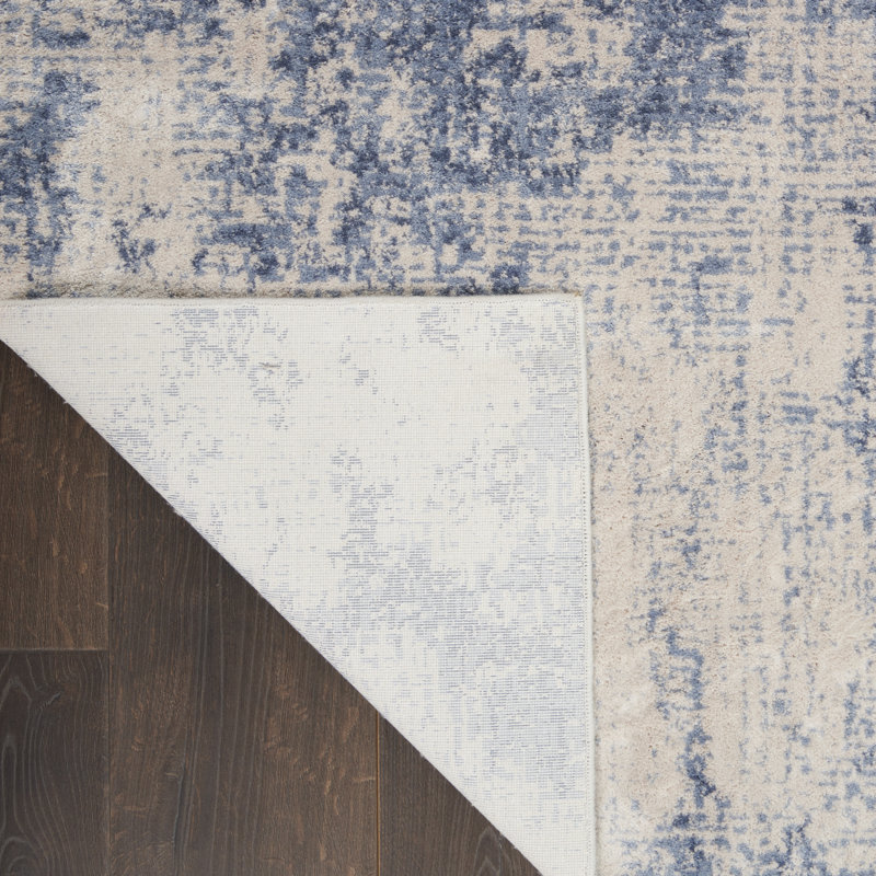 Tapis ivoire / bleu à motif abstrait Toppenish, Rectangle 7 pi 10 po x 10 pi 6 po