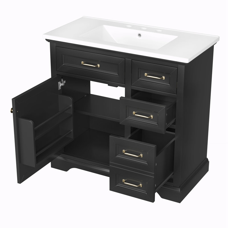Meuble-lavabo de 36 pouces avec lavabo, Noir