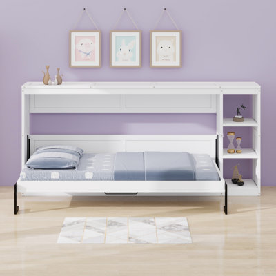 Wooden Wall - Mounted Cabinet Bed Integrated With Shelves