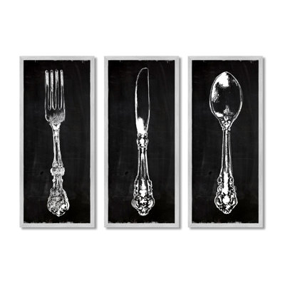 «Vintage Silverware Cutlery Kitchen Ustensiles Kitchen» par Carol Robinson - ensemble de 3 impressions sur toile flottante