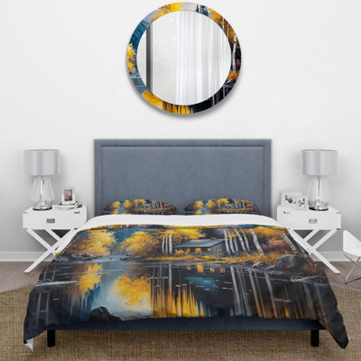 Ensemble de housse de couette Cabin By The Lake In Summer III - Lake House Cottage - Microfibre de polyester