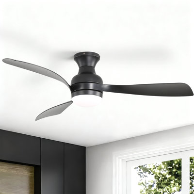 52 Inch Flush Mount Smart Dc Ceiling Fan With Light And Remote Control, Reversible 3-Abs Blades For Year-Round Comfort