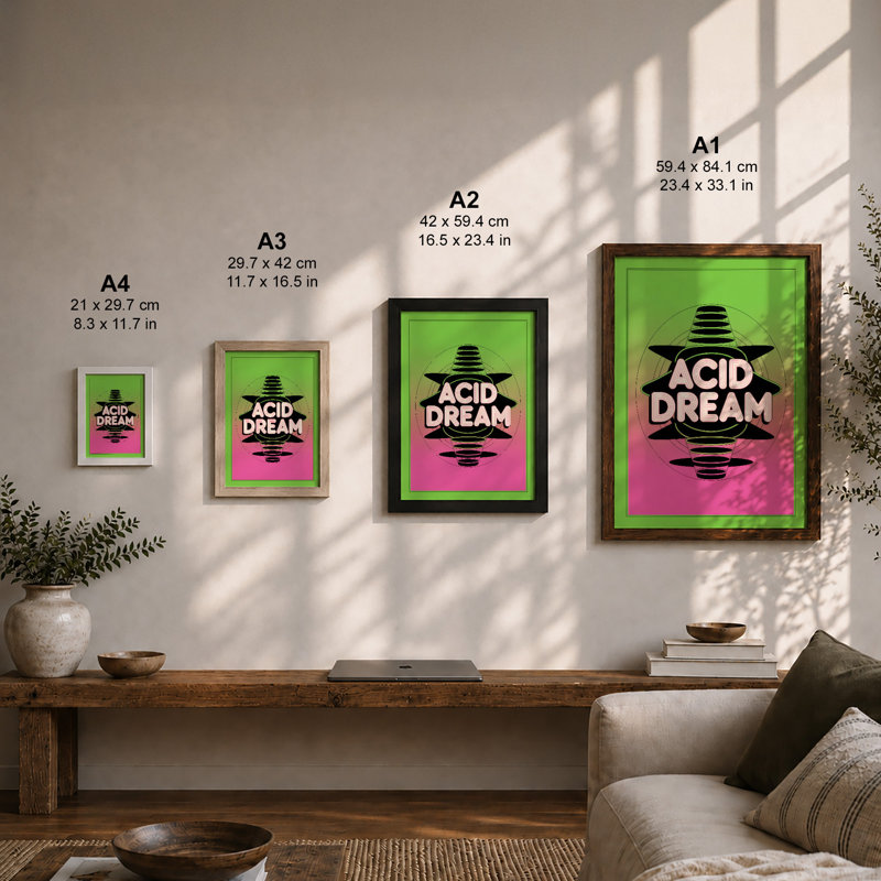 Acid Dream Retro - Framed Print, A1 - 84.1 x 59.4 cm, Oak