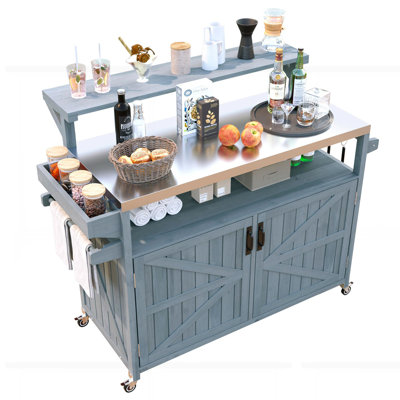 Chariot de gril roulant extérieur avec support de rangement interne