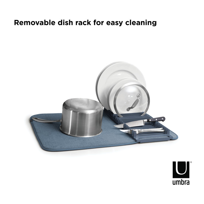 Denim Foldable Plastic Dish Rack with Utensil Cup