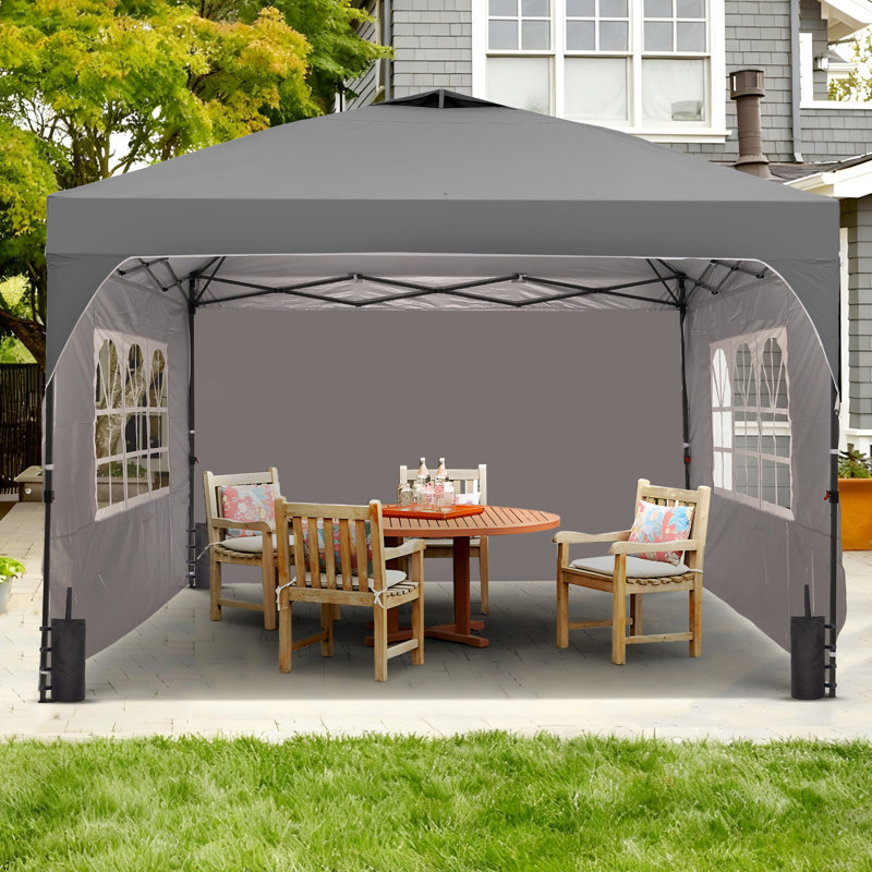 12 Ft X 12 Ft One-Push Set Up Canopy Tents With Sidewalls And Sandbags, Gray