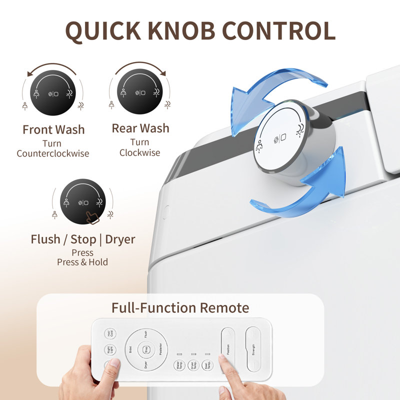 DeerValley Elongated Smart Toilet with Integrated Bidet, Tankless Design, Foot Kick & Auto Flush in White, White, 12"
