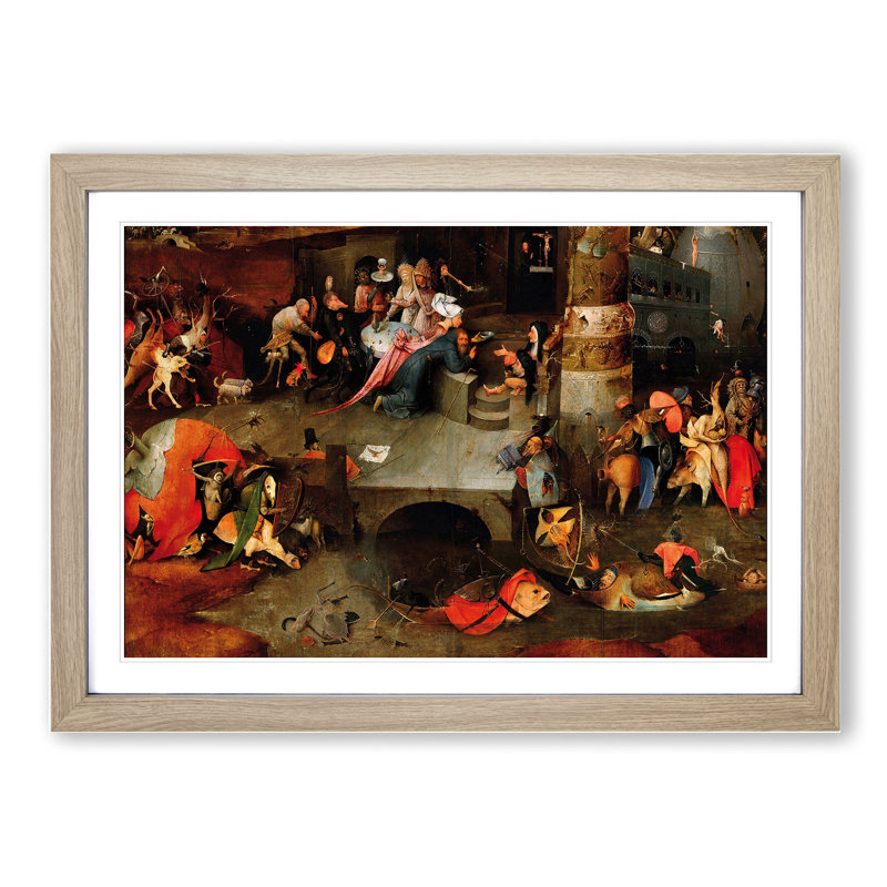 The Temptation of St Anthony by Hieronymus Bosch - Picture Frame Painting, Oak Framed, 36cm H x 48cm W x 2cm D