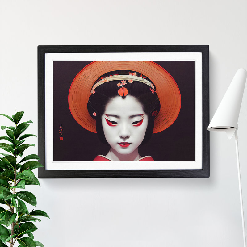 Stylish Geisha - Single Picture Frame Print, Black, 46cm H x 64cm W x 2cm D