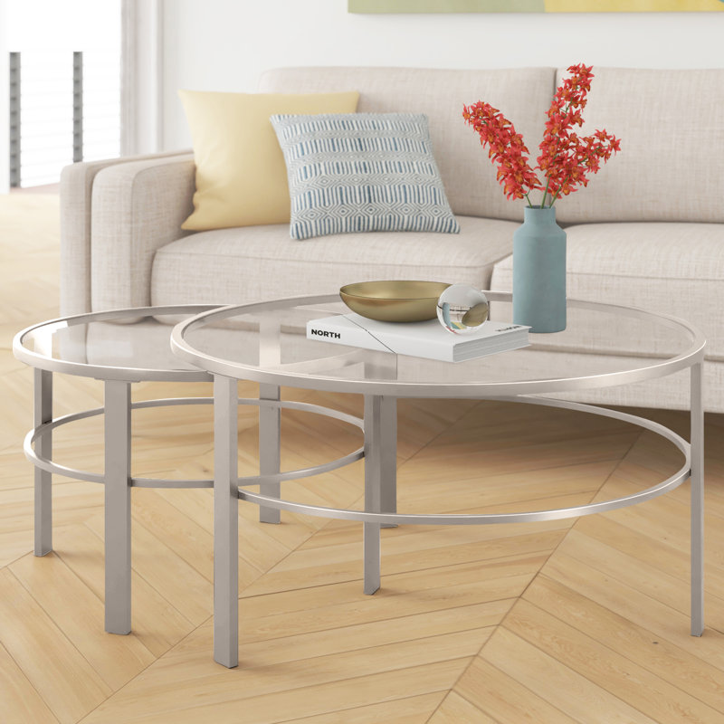Gaia Glass Top Nesting Coffee Table, Nickel