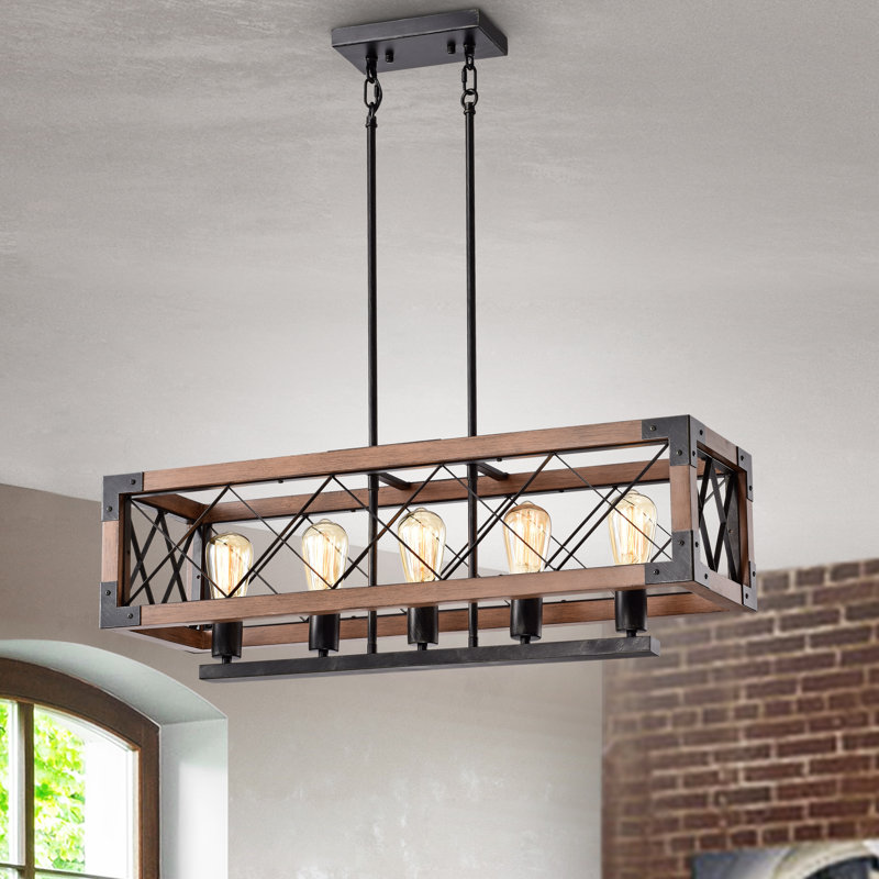 Luminaire suspendu linéaire à 5 lumières pour îlot de cuisine avec accents en fer forgé Aliyah