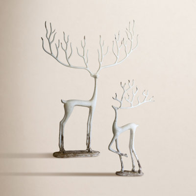 2-Piece Cast Iron Reindeer Figurine Set