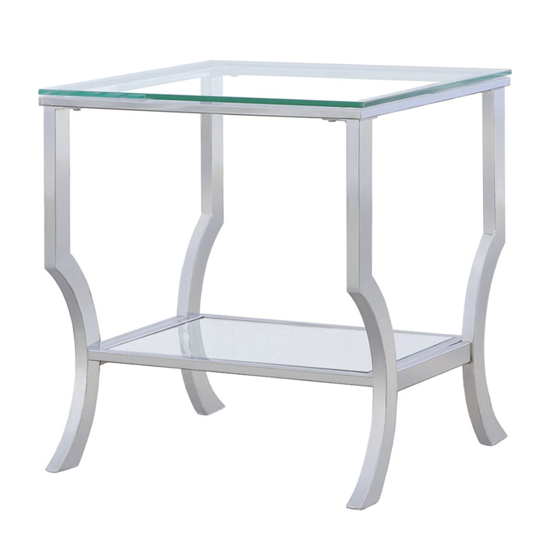Table de bout carrée en verre avec un design élégant et une surface réfléchissante, 22 pouces de haut en métal, s'adaptant à divers styles de meubles,