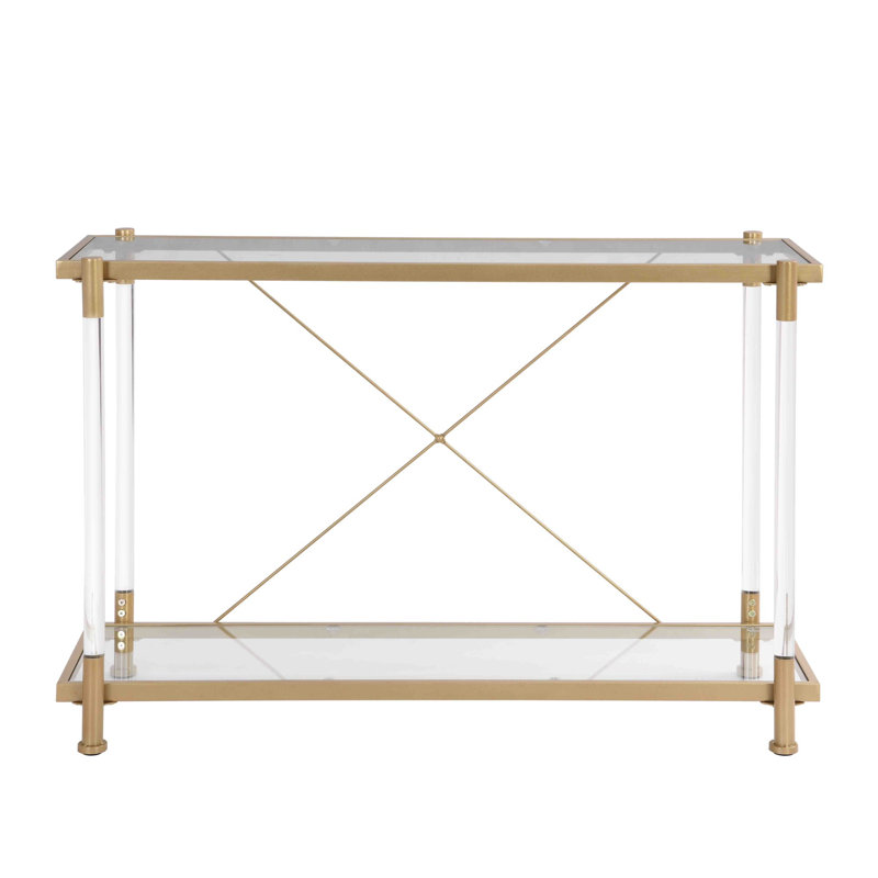 43'' Golden Glass and Metal Console Table with Storage