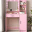Bureau de coiffeuse blanc avec miroir, lumières de couleur réglables, grande tablette de rangement, lumières de la coiffeuse de chambre à coucher - couleur de tiroir, panneau de particules