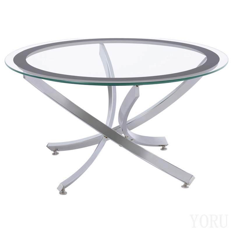 Table basse chromée, H 20 po x l 35,5 po x P 35,5 po