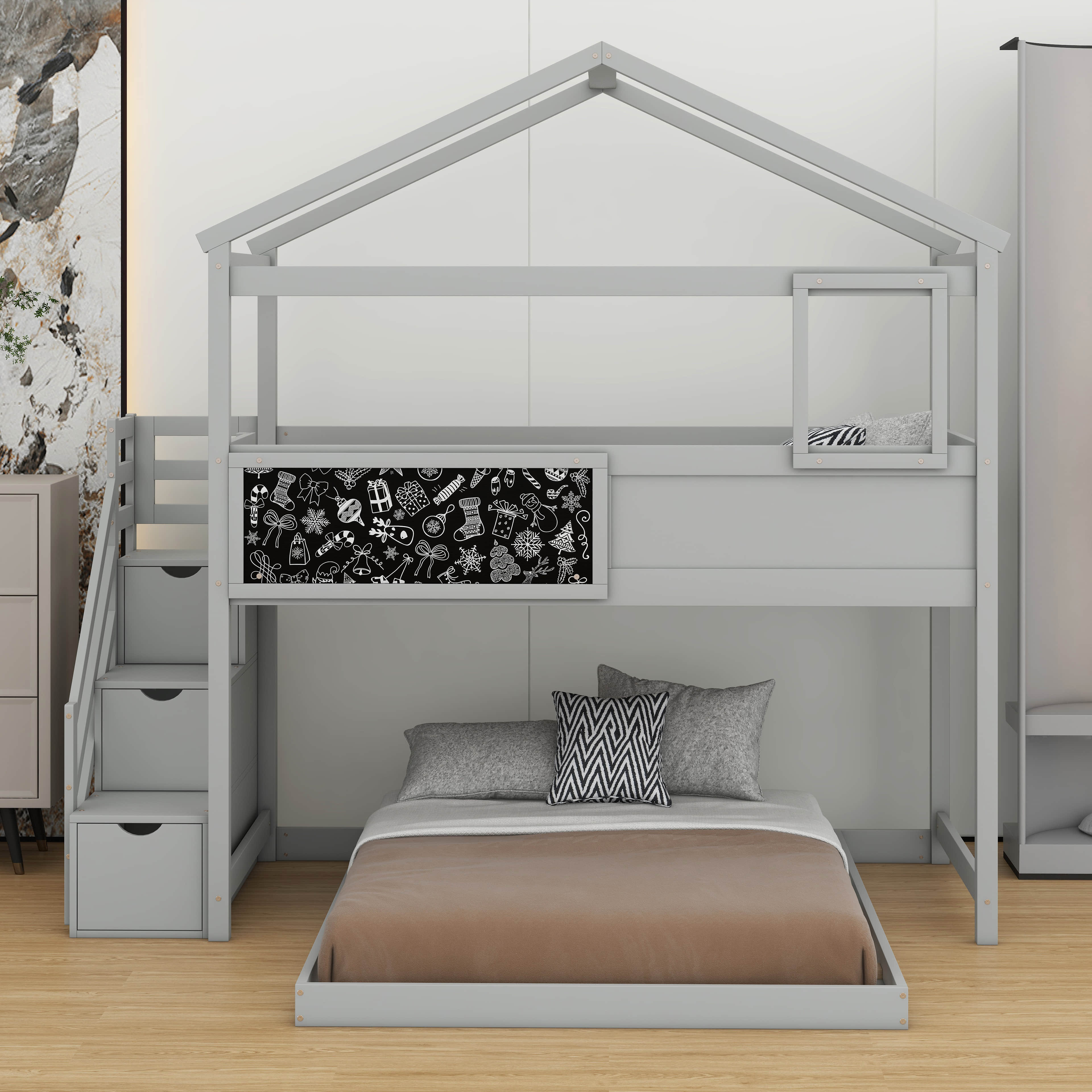 Harper Orchard Twin Over Full House Bunk Bed With Storage Staircase And ...