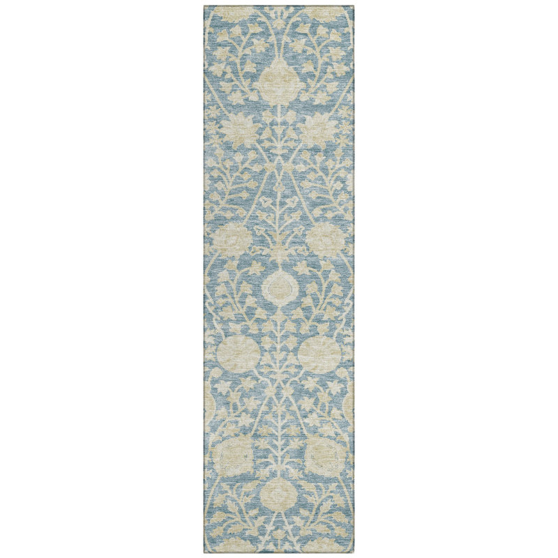 Sonnet Blue Washable Indoor-Outdoor Rug - , 2'3" x 7'6"