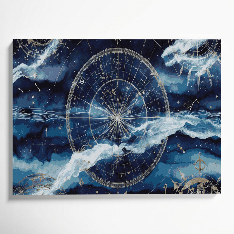 Nautical Star navigation patterns Gray Canvas Wall Art